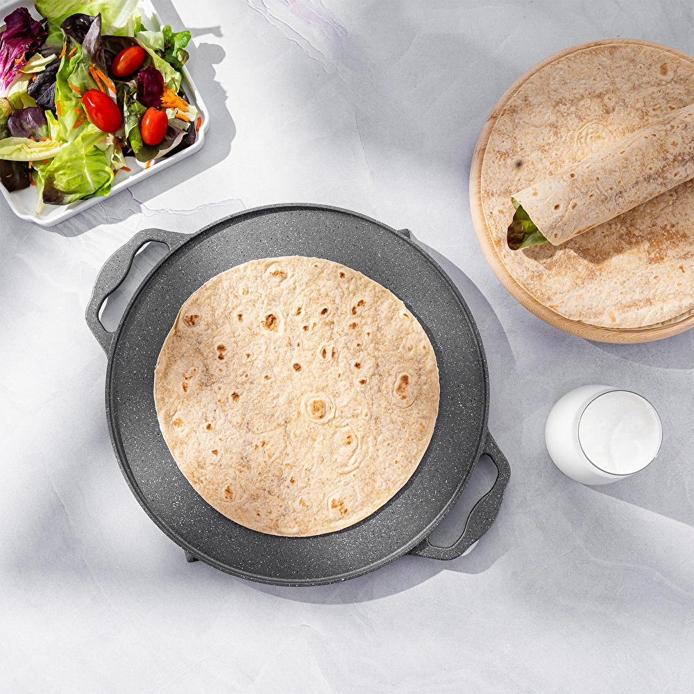 Emsan Stone Alüminyum Döküm Çift Taraflı Gözleme Tavası 34 cm Gri görseli 3