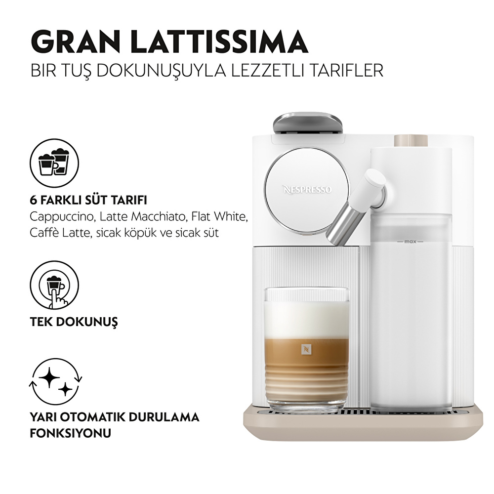Nespresso F541 Gran Latissima, Travel Mug, Lungo Bardak ve Kahve Kapsülü ile Sevgililer Günü Özel Set Beyaz görseli 5