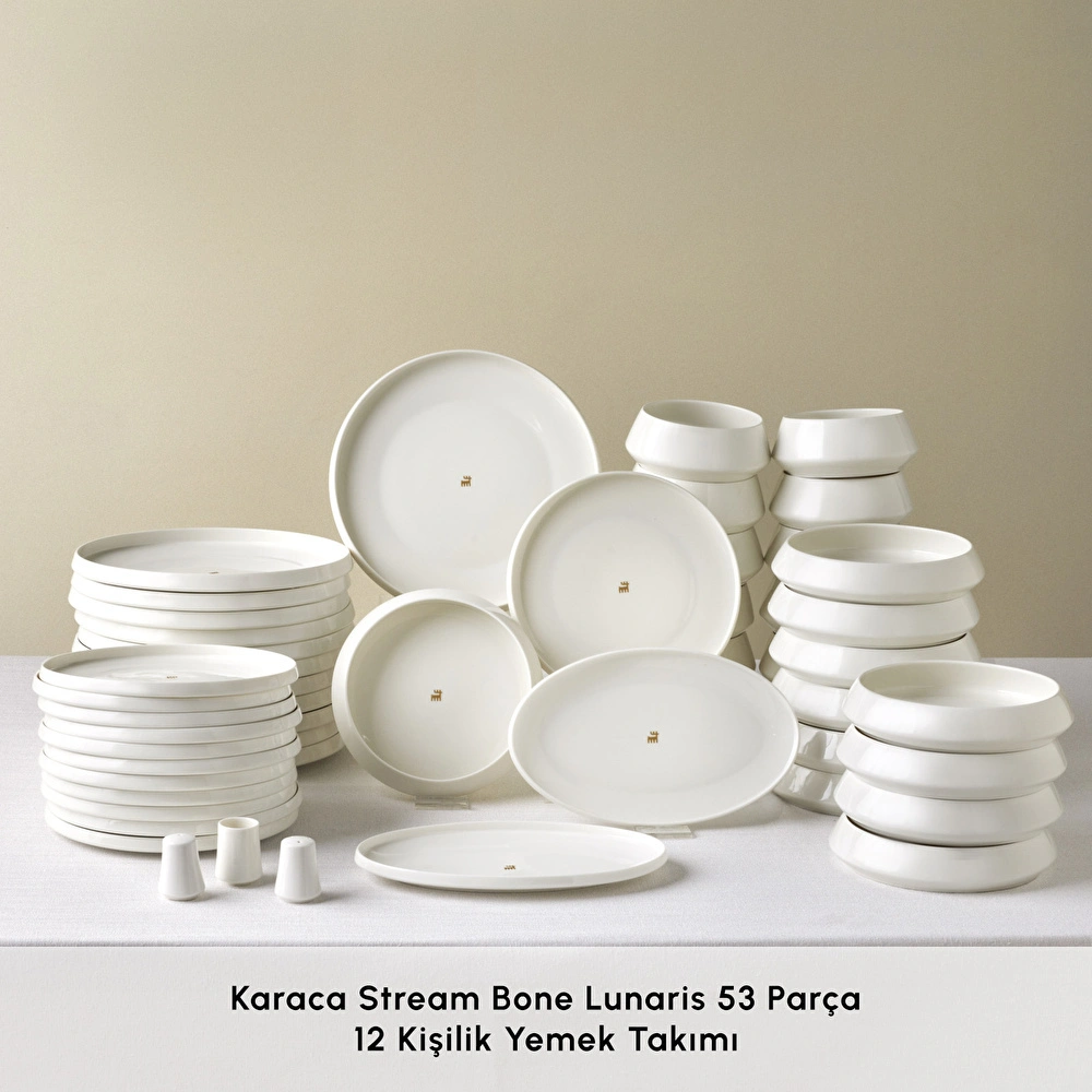 Karaca Stream Bone Lunaris Gold Logo 53 Parça 12 Kişilik Yemek Takımı görseli 3