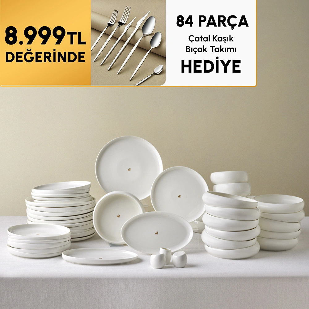 Karaca Stream Bone Astro Gold Logo 53 Parça 12 Kişilik Yemek Takımı görseli 1