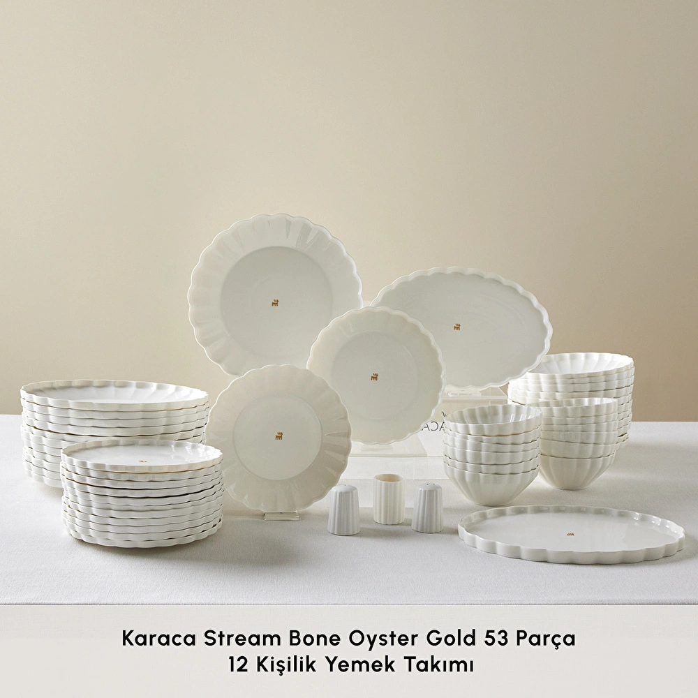 Karaca Stream Bone Oyster Gold Logo 53 Parça 12 Kişilik Yemek Takımı görseli 3