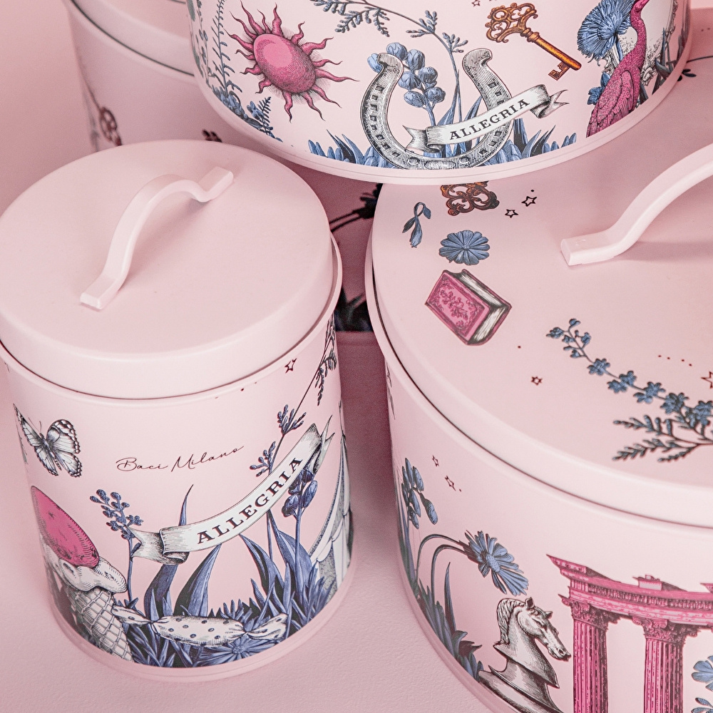 Baci Milano Allegria Pembe Desenli Metal Vakumlu Silindir Saklama Kutusu görseli 5