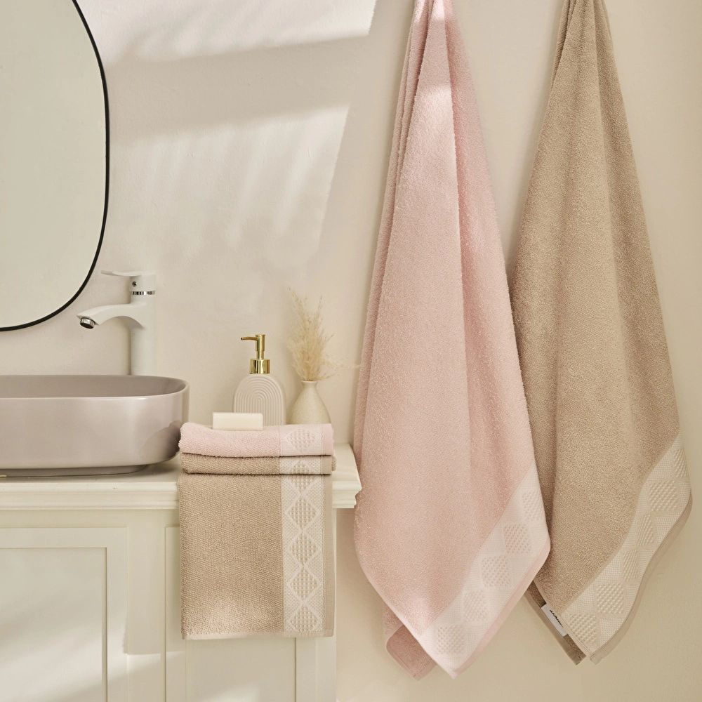 Karaca Home Diamond Touch %100 Pamuk Hamam Seti 4 Parça Pudra Bej görseli 1