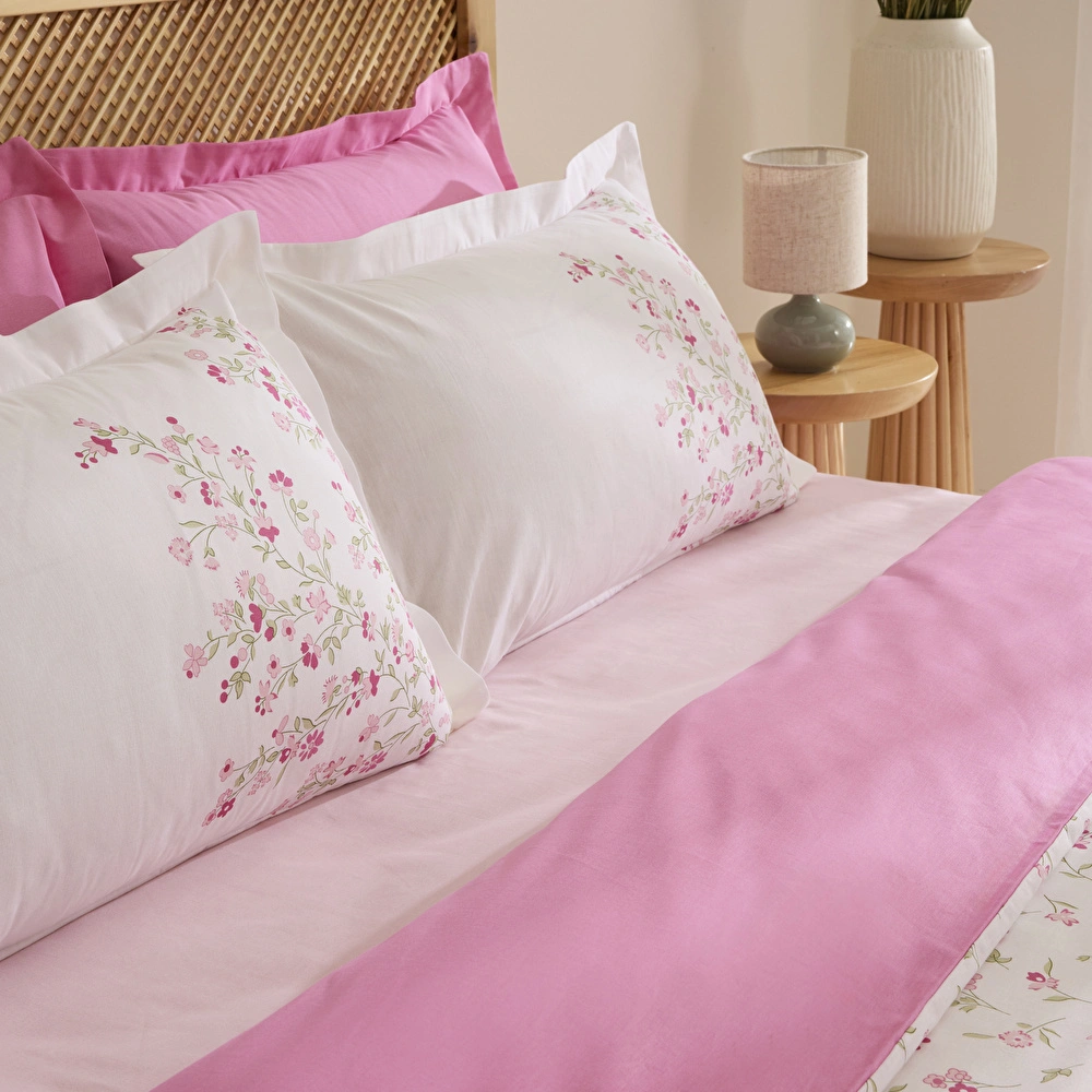 Karaca Home Florevia %100 Pamuk Çift Kişilik Nevresim Pike Takımı Pembe görseli 6