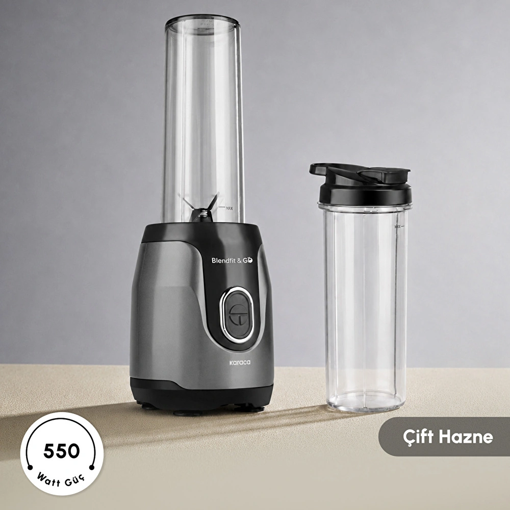 Karaca Blendfit Go Personal Kişisel Smoothie Blender Çift Hazne Antrasit 600ml & 400ml görseli 3