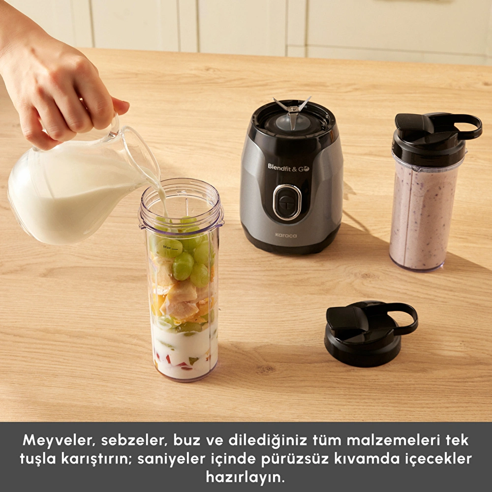 Karaca Blendfit Go Personal Kişisel Smoothie Blender Çift Hazne Antrasit 600ml & 400ml görseli 9