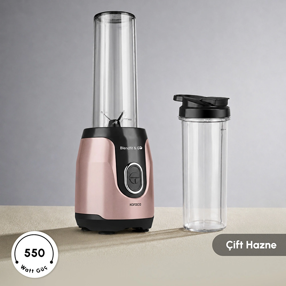 Karaca Blendfit Go Personal Kişisel Smoothie Blender Çift Hazne Rosegold 600ml & 400ml görseli 3