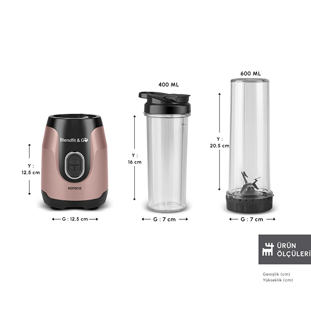 Karaca Blendfit Go Personal Kişisel Smoothie Blender Çift Hazne Rosegold 600ml & 400ml görseli 2
