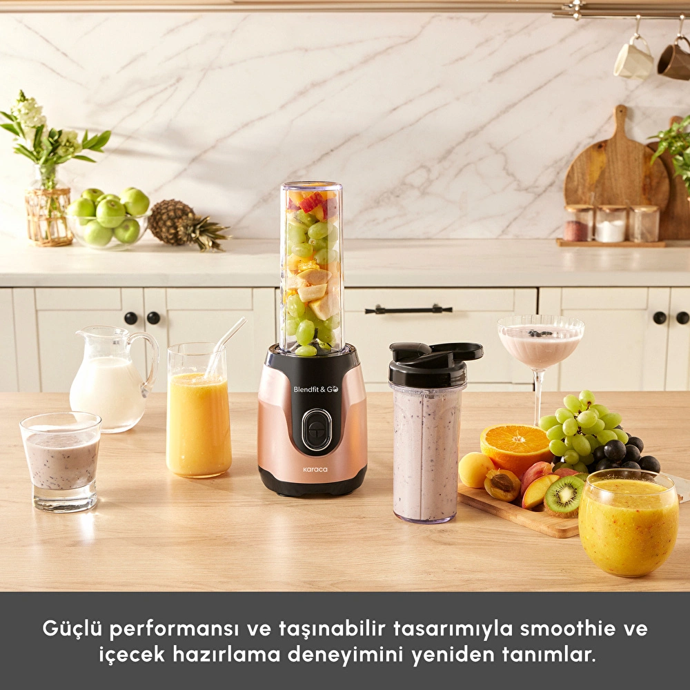 Karaca Blendfit Go Personal Kişisel Smoothie Blender Çift Hazne Rosegold 600ml & 400ml görseli 7
