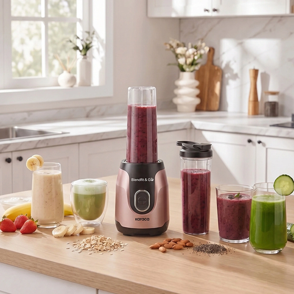 Karaca Blendfit Go Personal Kişisel Smoothie Blender Çift Hazne Rosegold 600ml & 400ml görseli 1