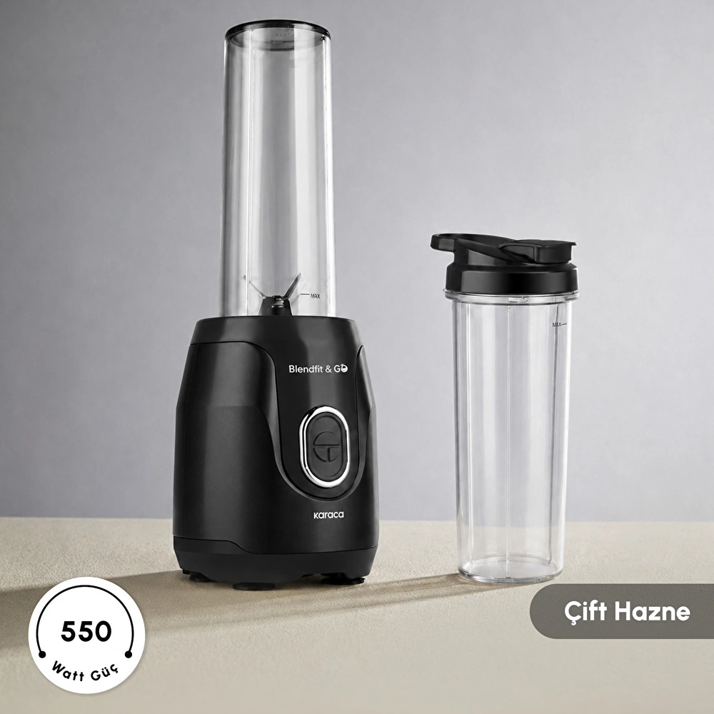 Karaca Blendfit Go Personal Kişisel Smoothie Blender Çift Hazne Siyah 600ml & 400ml görseli 3
