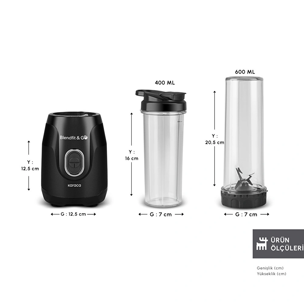 Karaca Blendfit Go Personal Kişisel Smoothie Blender Çift Hazne Siyah 600ml & 400ml görseli 2