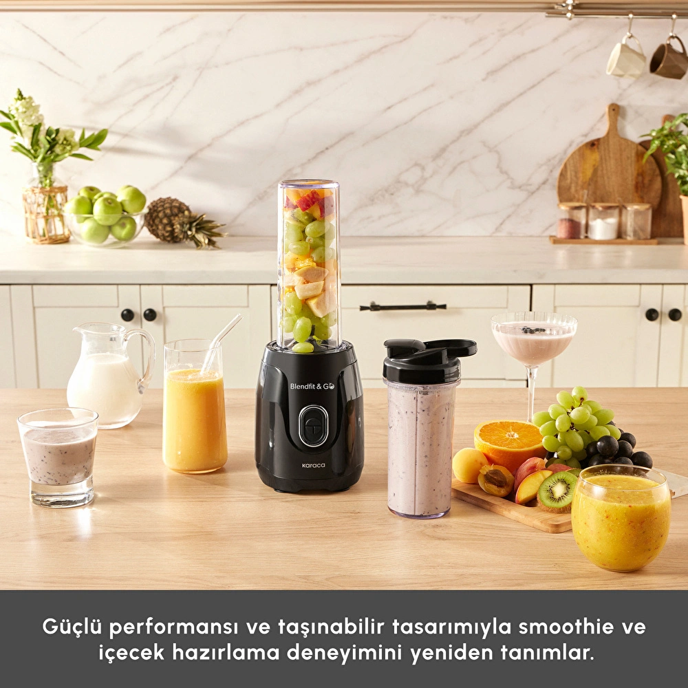 Karaca Blendfit Go Personal Kişisel Smoothie Blender Çift Hazne Siyah 600ml & 400ml görseli 7