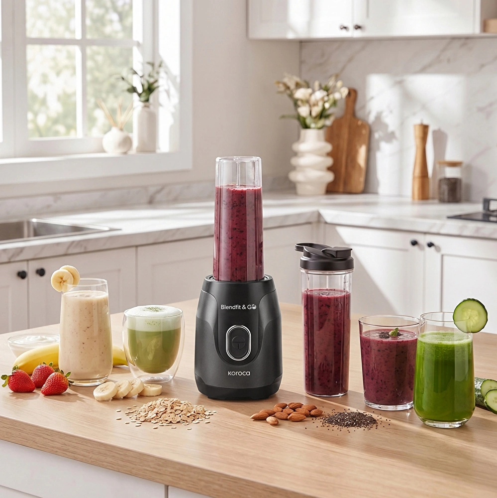 Karaca Blendfit Go Personal Kişisel Smoothie Blender Çift Hazne Siyah 600ml & 400ml görseli 1