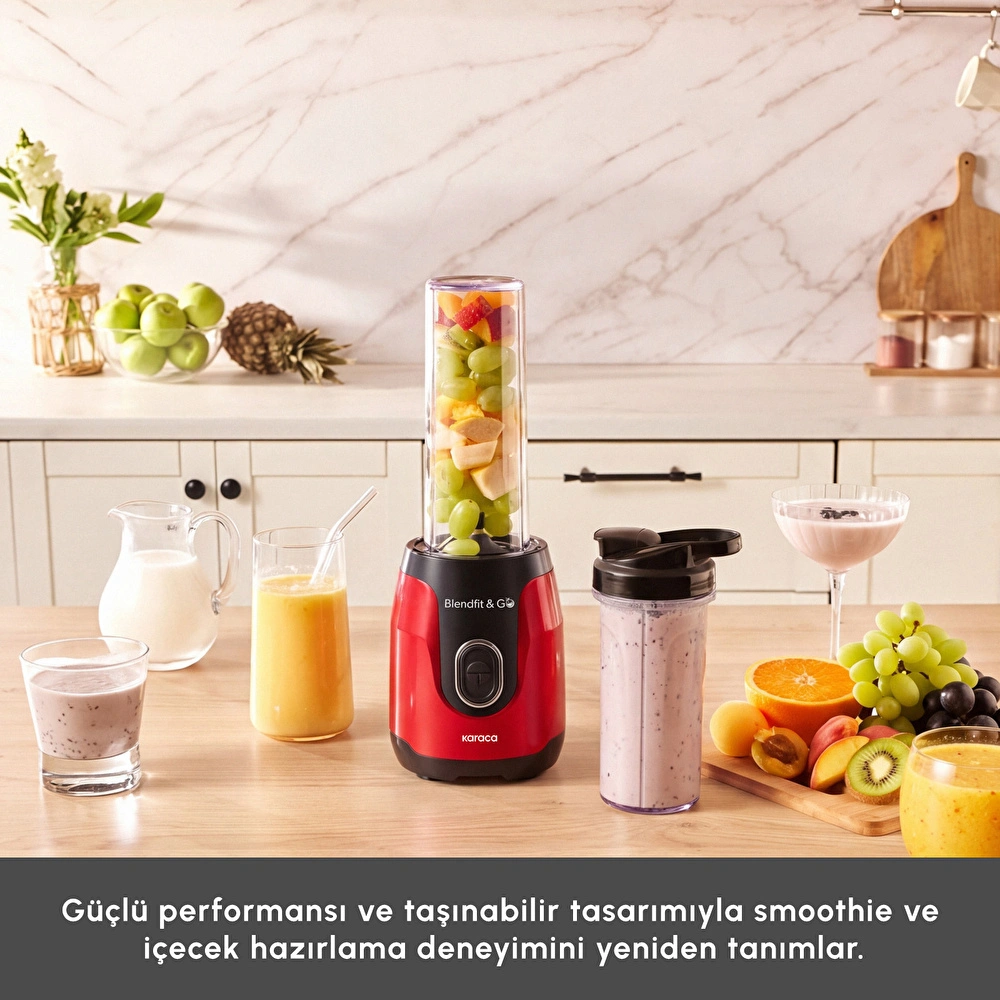 Karaca Blendfit Go Personal Kişisel Smoothie Blender Çift Hazne Kırmızı 600ml & 400ml görseli 6