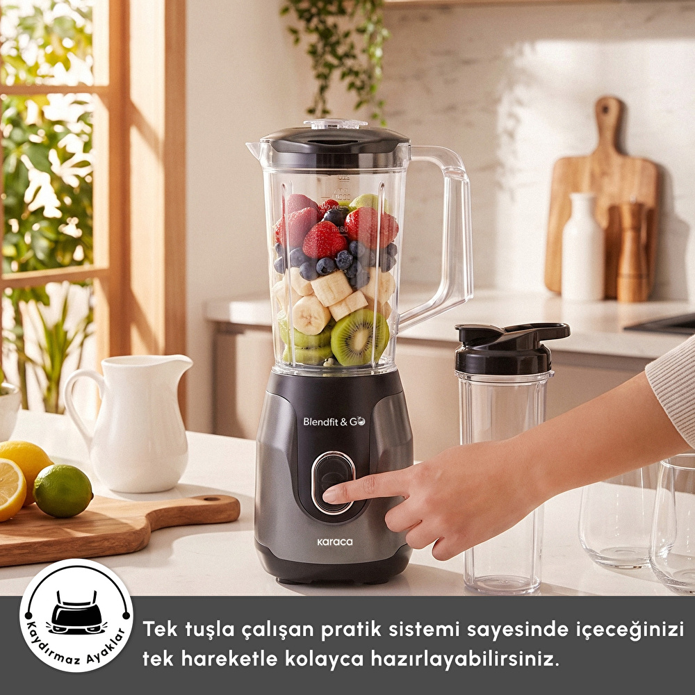 Karaca Blendfit Go Smoothie Blender Set 1000 ml+600 ml Antrasit görseli 3