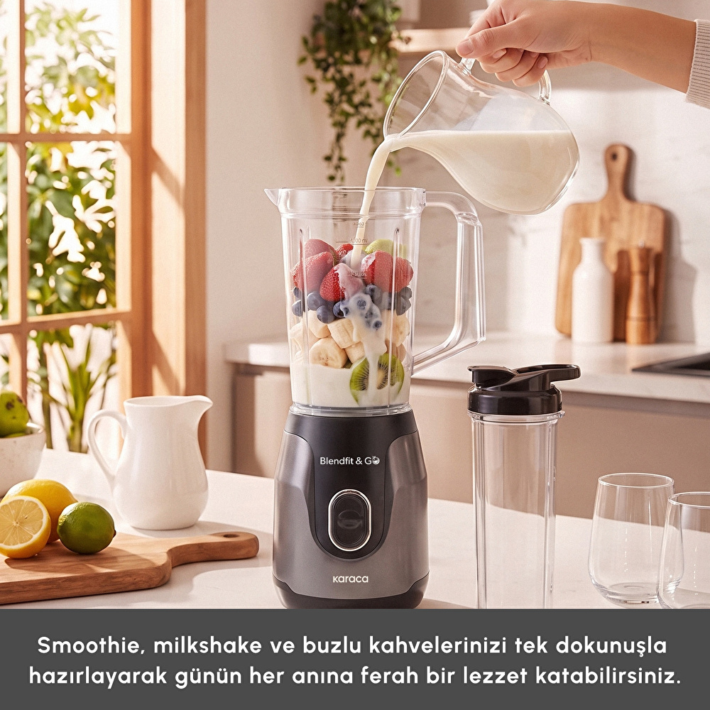 Karaca Blendfit Go Smoothie Blender Set 1000 ml+600 ml Antrasit görseli 4