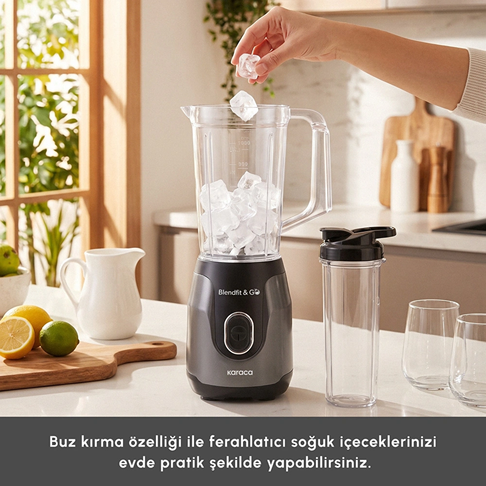 Karaca Blendfit Go Smoothie Blender Set 1000 ml+600 ml Antrasit görseli 5