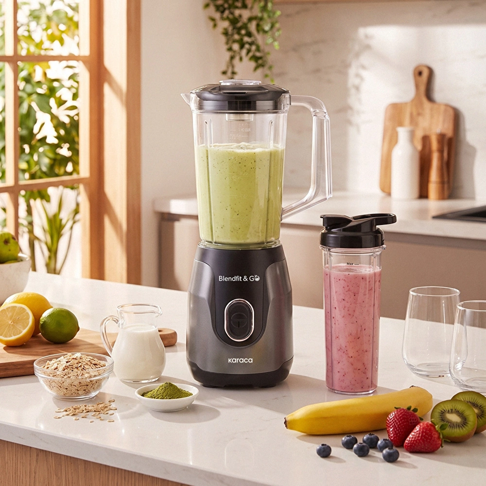 Karaca Blendfit Go Smoothie Blender Set 1000 ml+600 ml Antrasit görseli 1