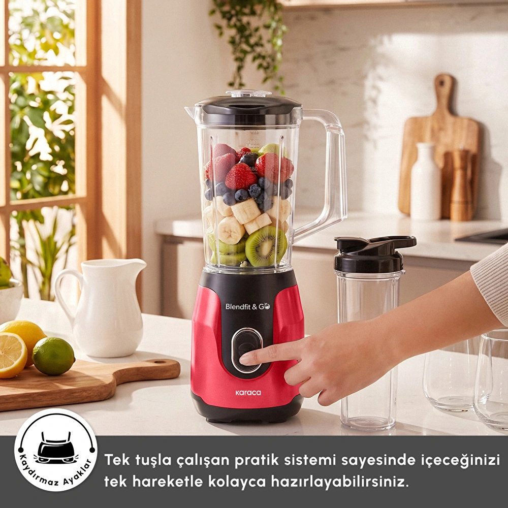 Karaca Blendfit Go Smoothie Blender Set 1000 ml+600 ml Red görseli 3