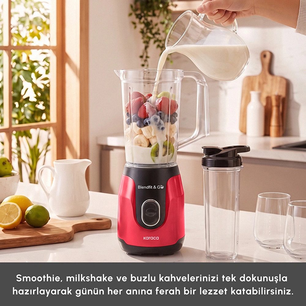 Karaca Blendfit Go Smoothie Blender Set 1000 ml+600 ml Red görseli 4