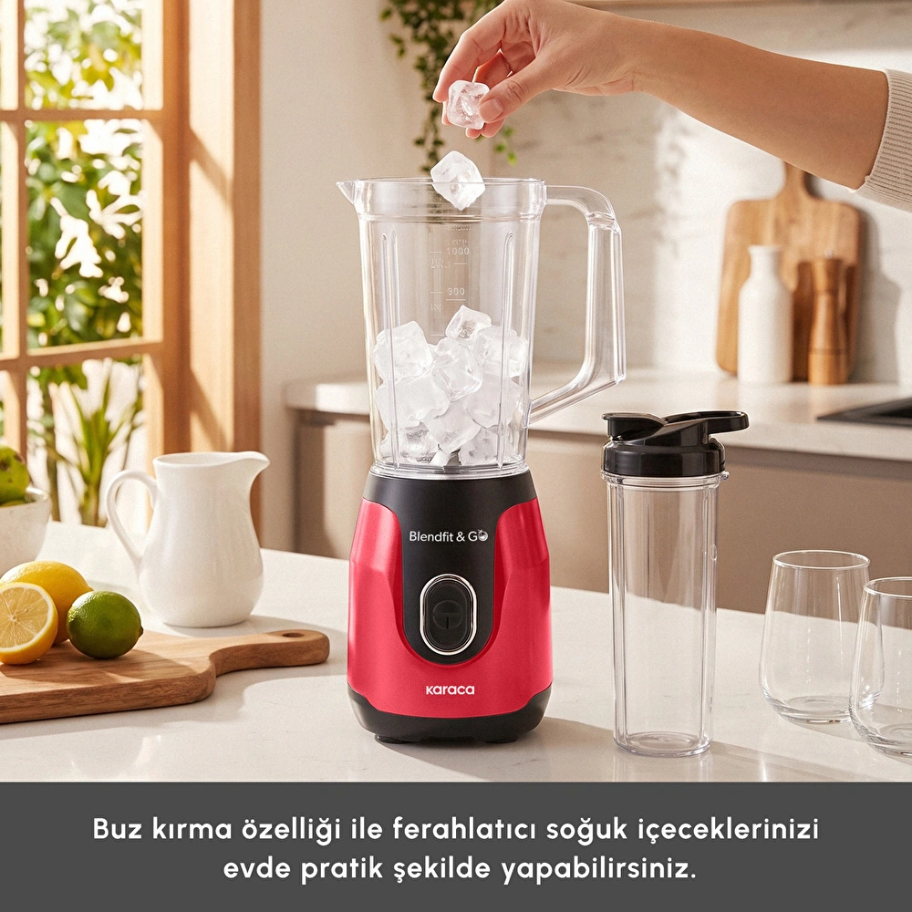 Karaca Blendfit Go Smoothie Blender Set 1000 ml+600 ml Red görseli 5