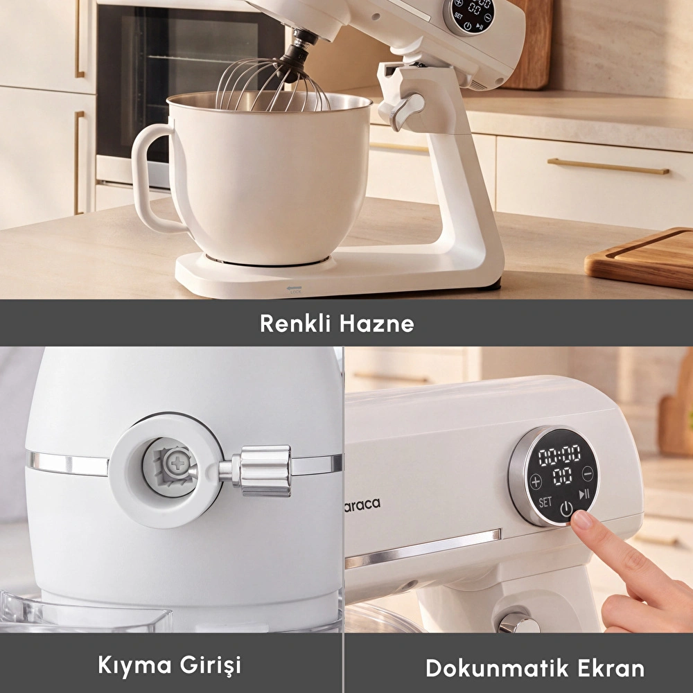 Karaca Multichef Artisan Renkli Hazneli Digital Ekran Tam Döküm Hamur Yoğurma Makinesi Cream 7L görseli 9