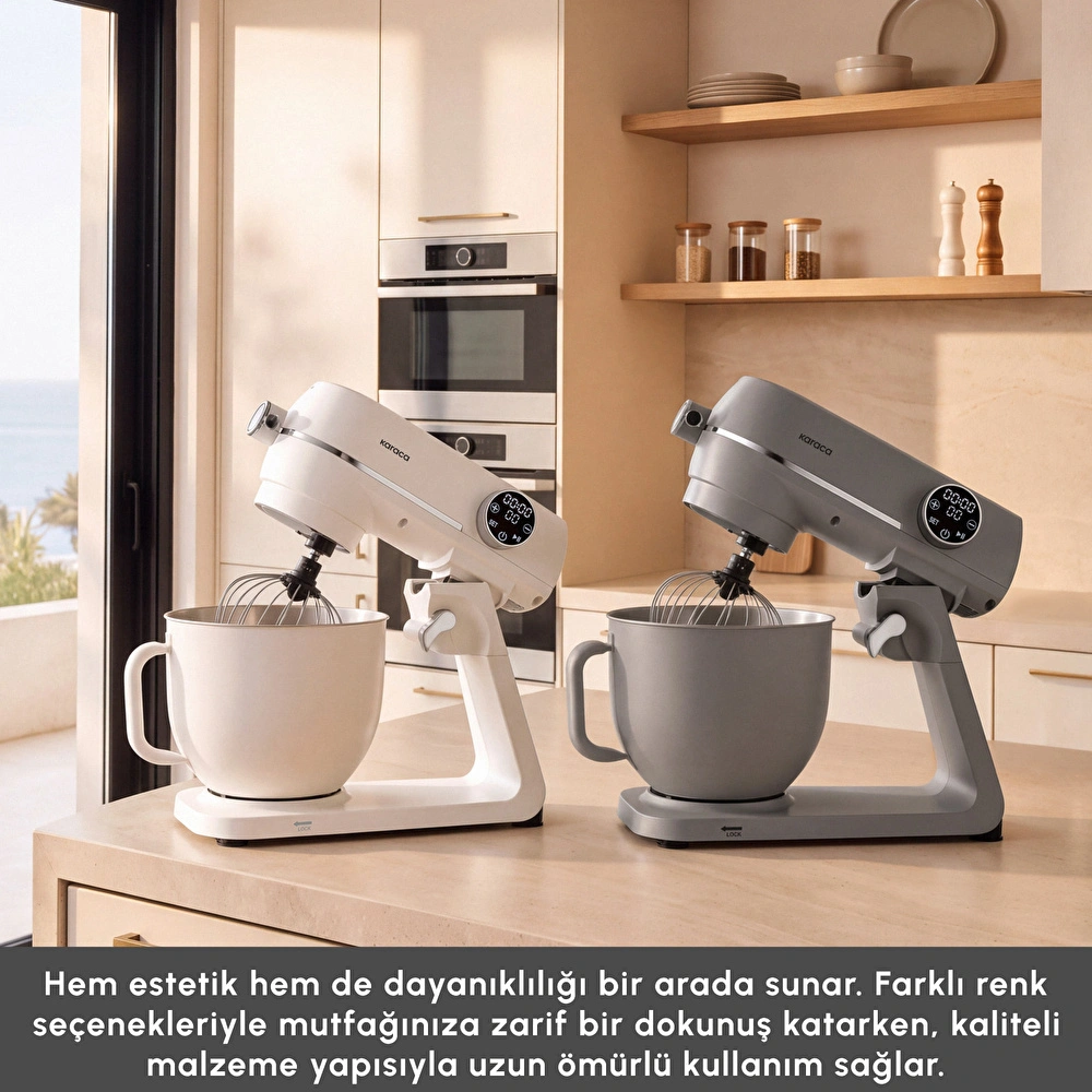 Karaca Multichef Artisan Renkli Hazneli Digital Ekran Tam Döküm Hamur Yoğurma Makinesi Cream 7L görseli 10