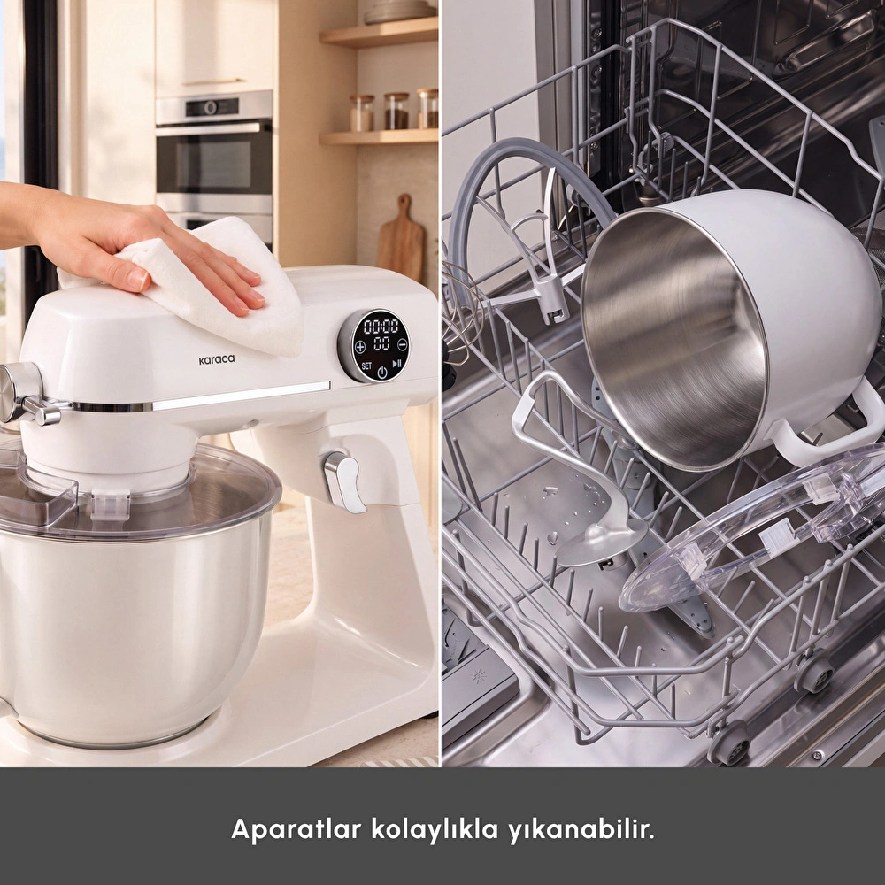 Karaca Multichef Artisan Renkli Hazneli Digital Ekran Tam Döküm Hamur Yoğurma Makinesi Cream 7L görseli 11