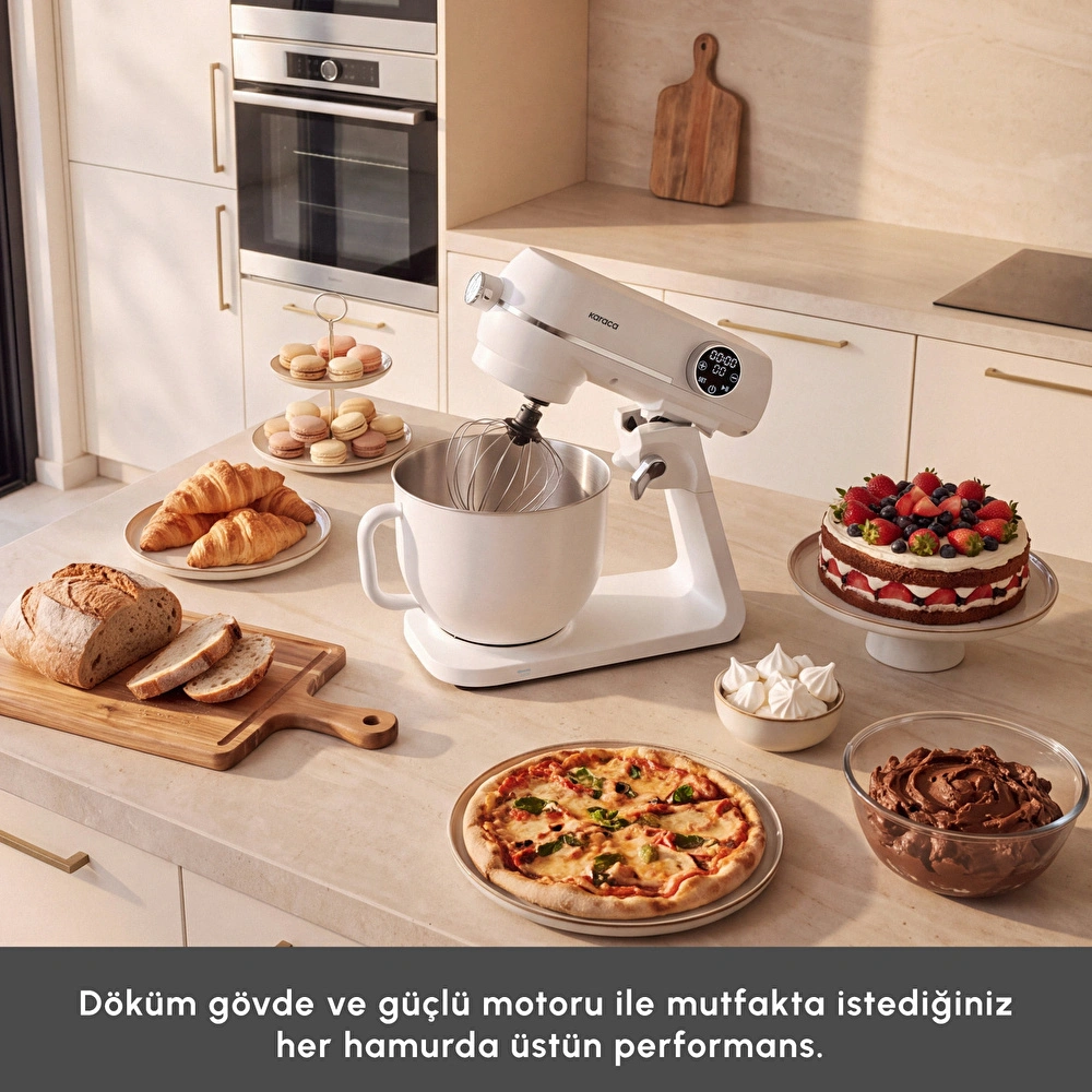 Karaca Multichef Artisan Renkli Hazneli Digital Ekran Tam Döküm Hamur Yoğurma Makinesi Cream 7L görseli 6