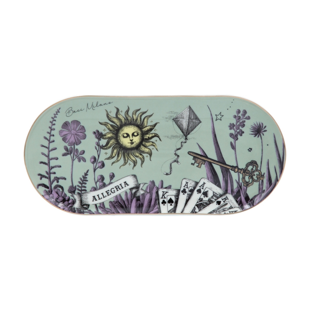 Baci Milano Allegria Yeşil Desenli Porselen Oval Tabak 25x11,5 cm görseli 2