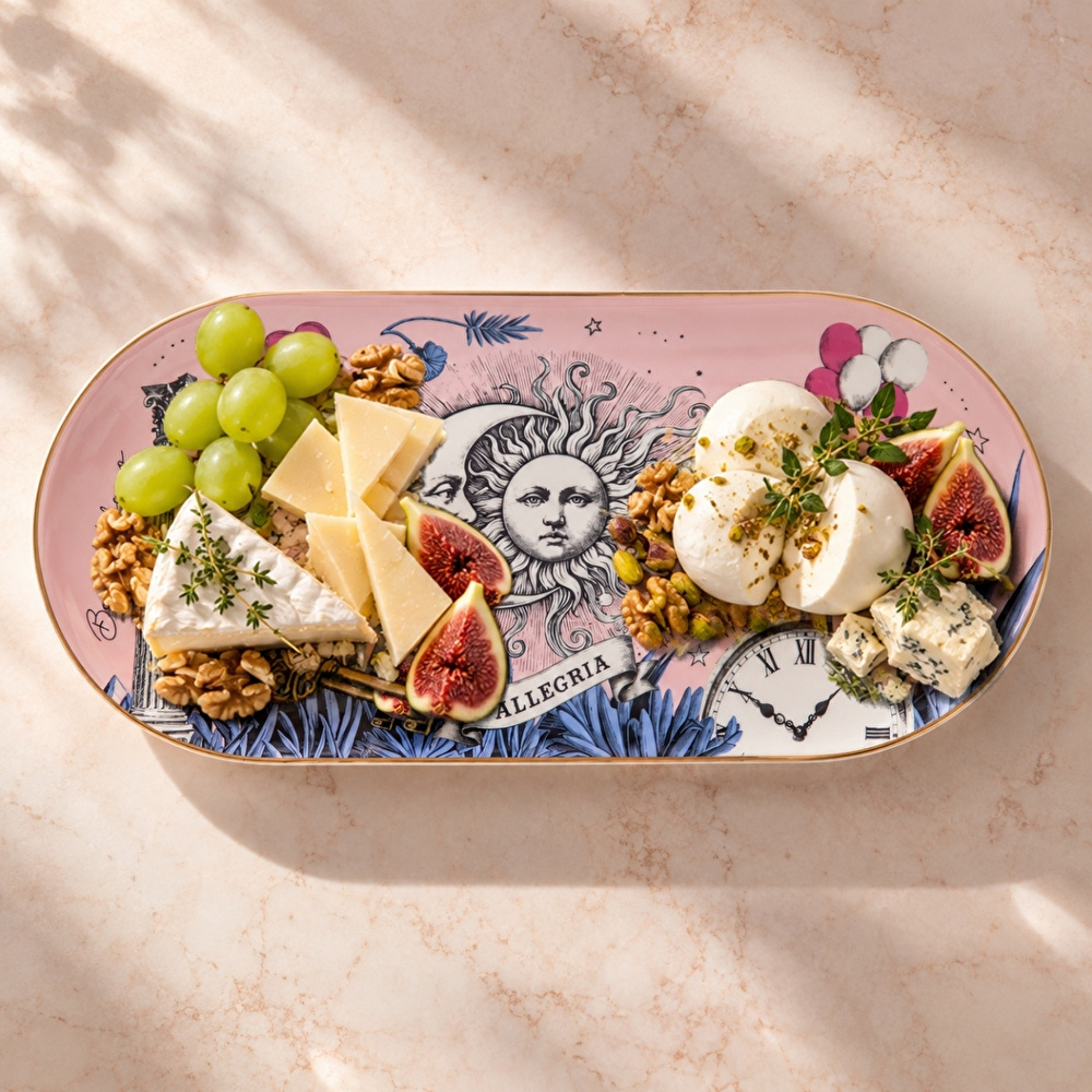 Baci Milano Allegria Pembe Desenli Porselen Oval Tabak 32x15 cm görseli 2