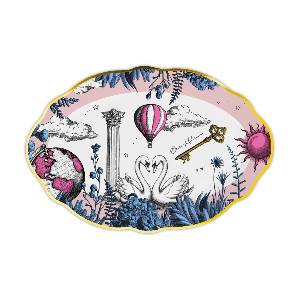 Baci Milano Allegria Pembe Porselen Oval Servis Tabağı 30,5x21 cm görseli 3