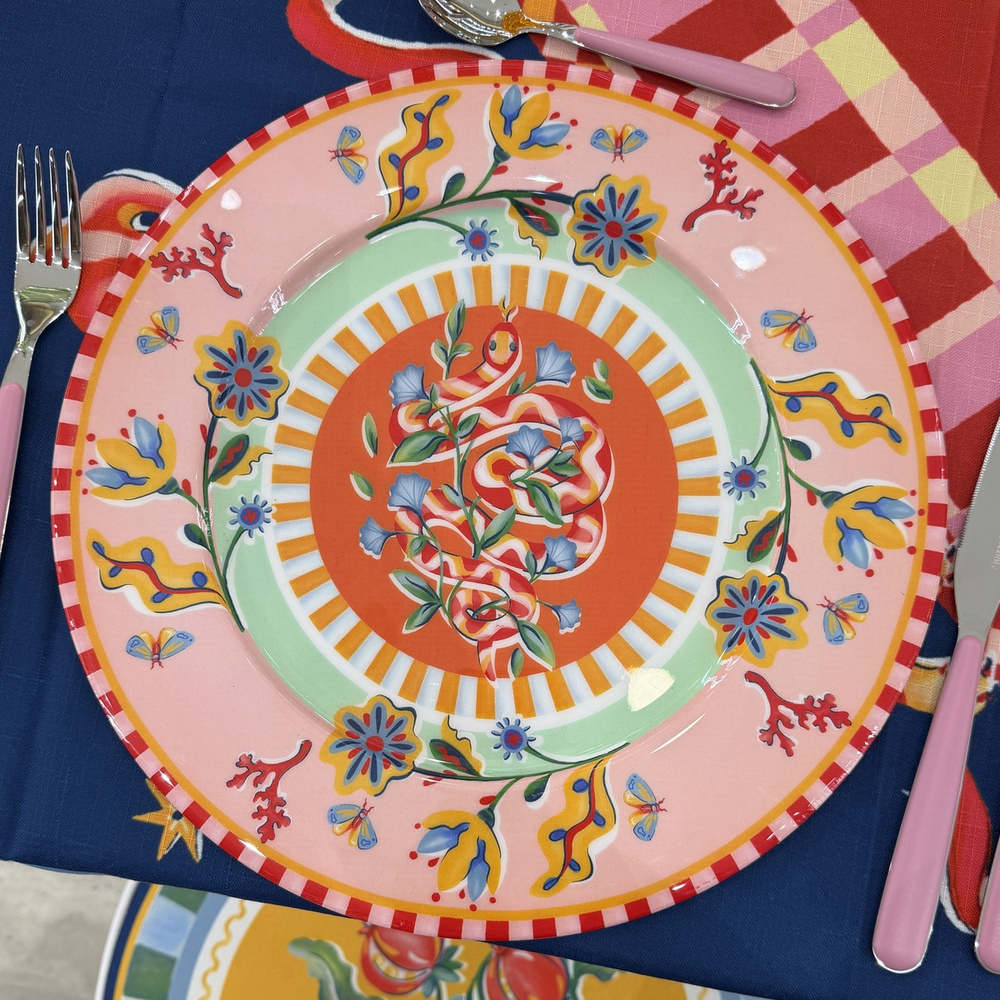 Baci Milano Dolce Far Niente Çiçek Desenli Pembe Emaye Supla Ø 33 cm görseli 3