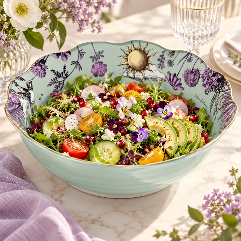 Baci Milano Allegria Yeşil Desenli Porselen Salata Kasesi  Ø 26 cm, H 11 cm görseli 2