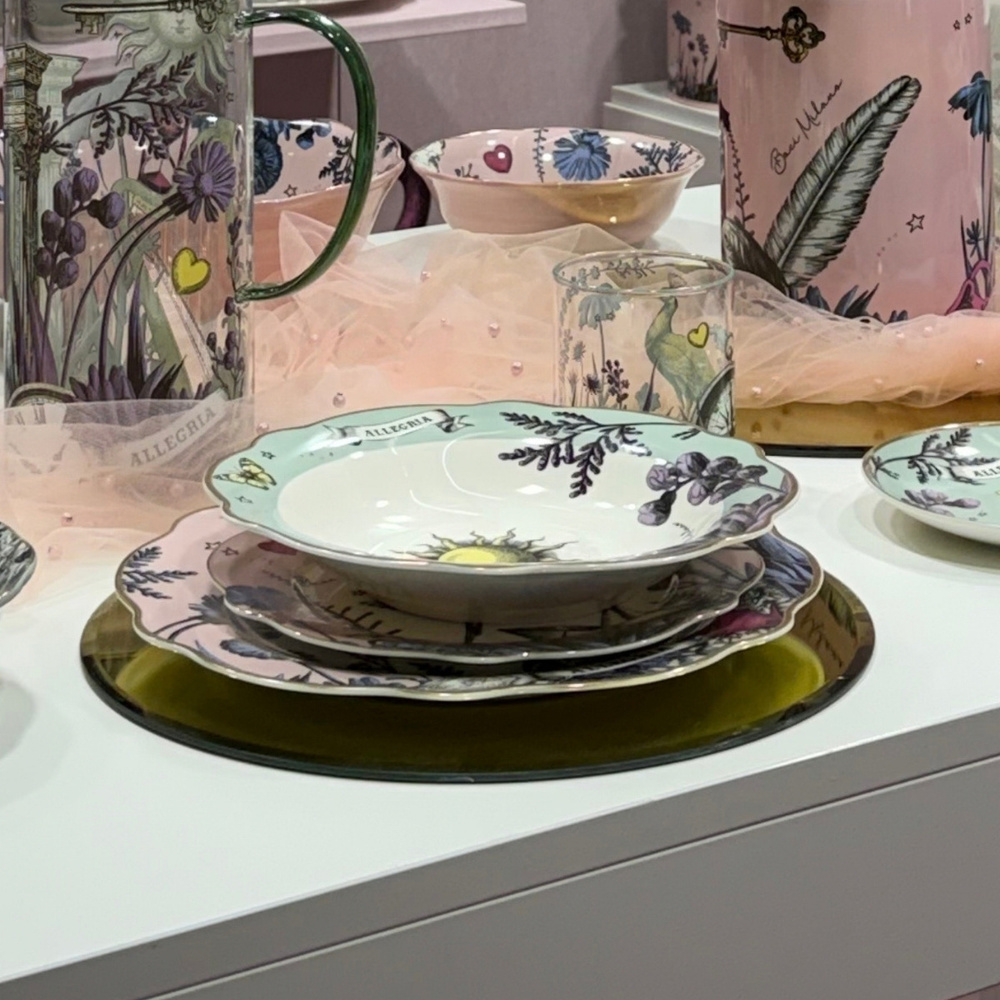 Baci Milano Allegria  Pembe ve Yeşil Karışık Desenli 6 Parça Mix Porselen Çukur Tabağı 22 cm görseli 4