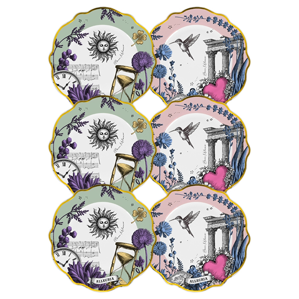 Baci Milano Allegria Pembe ve Yeşil Karışık Desenli 6 Parça Mix Porselen Servis Tabağı 28 cm görseli 4