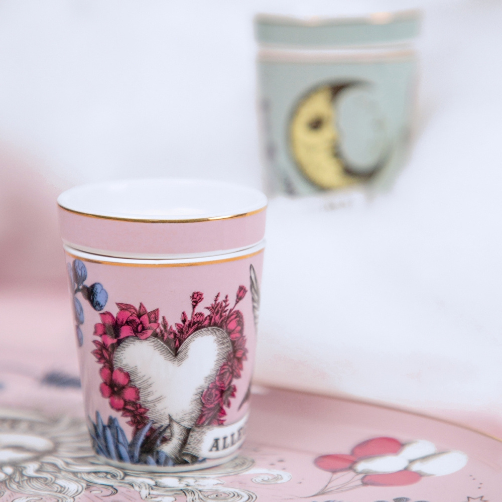 Baci   Milano Allegria Pembe ve Yeşil 4 Parça Kapaklı/Tabaklı 2 Kişilik Espresso   Seti Ø 5,5 cm, H 7 cm görseli 1