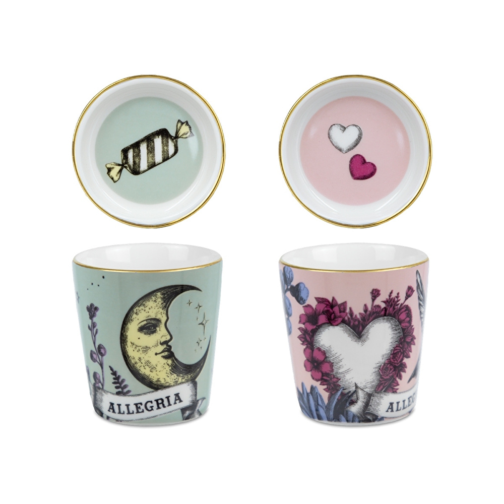 Baci   Milano Allegria Pembe ve Yeşil 4 Parça Kapaklı/Tabaklı 2 Kişilik Espresso   Seti Ø 5,5 cm, H 7 cm görseli 4