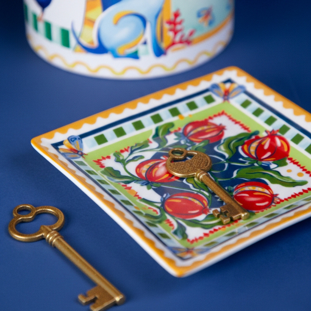 Baci Milano Dolce Far Niente Nar Desenli Kare Porselen Tabak 15x15 cm görseli 1