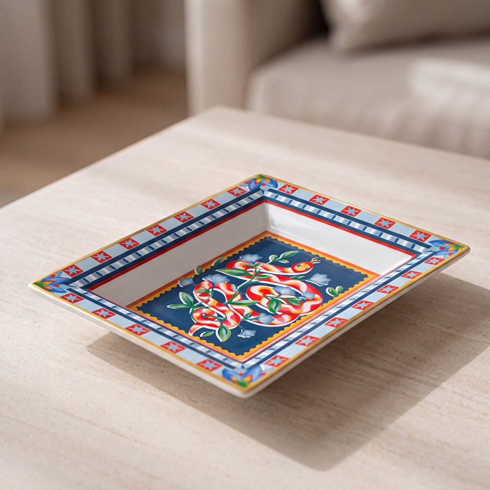 Baci Milano Dolce Far Niente Mavi Desenli Dikdörtgen Porselen Tabak 19,5x15,5 cm görseli 1