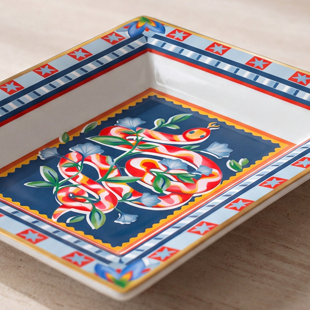 Baci Milano Dolce Far Niente Mavi Desenli Dikdörtgen Porselen Tabak 19,5x15,5 cm görseli 2
