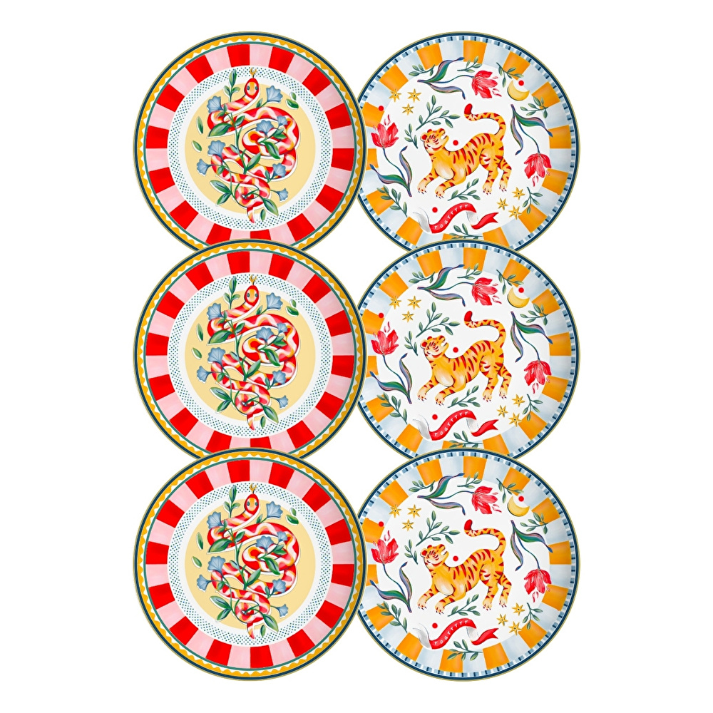 Baci Milano Dolce Far Niente Karışık Desenli 6 Parça Mix Porselen Pasta Tabağı 22 cm görseli 5