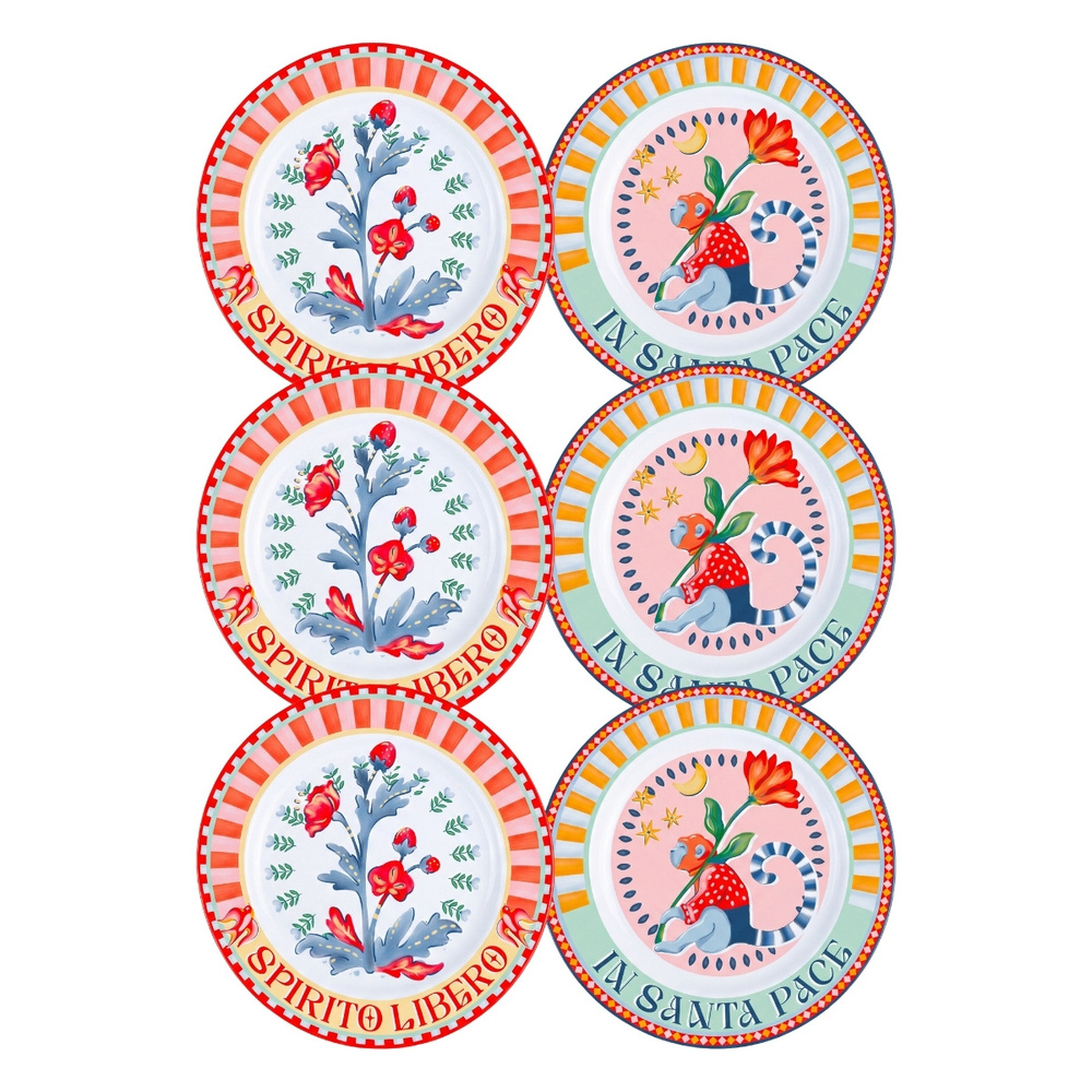 Baci Milano Dolce Far Niente Karışık Desenli 6 Parça Mix Porselen Ekmek Tabağı 16 cm görseli 4