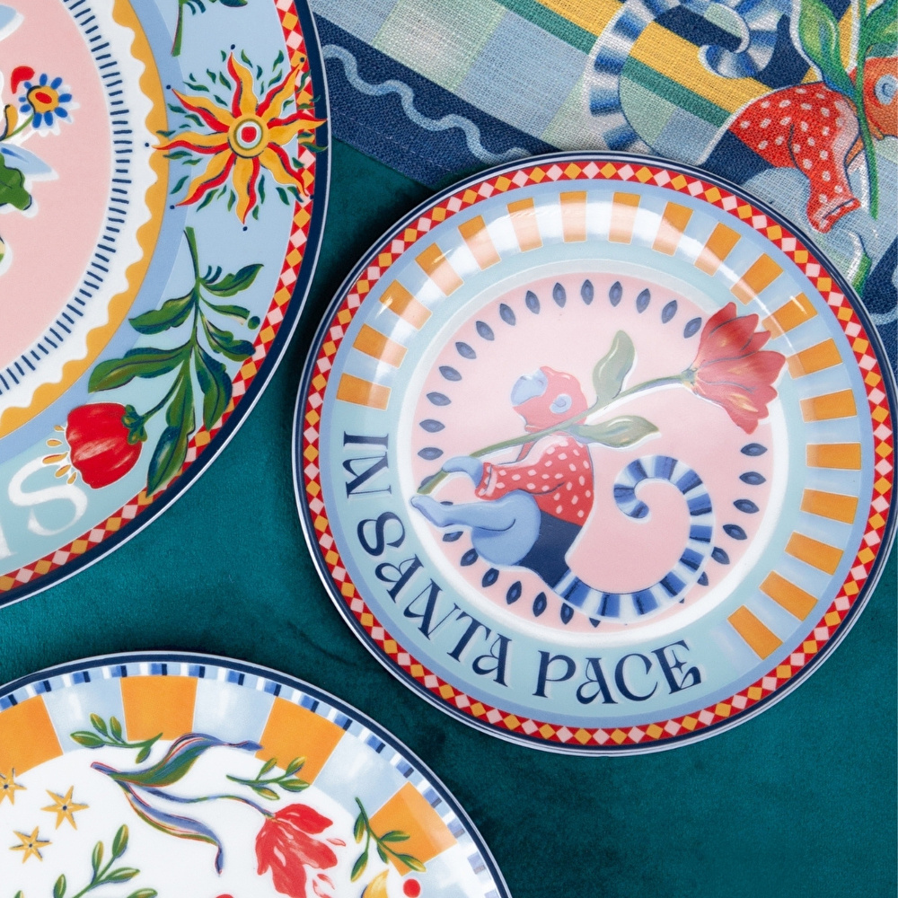 Baci Milano Dolce Far Niente Karışık Desenli 6 Parça Mix Porselen Ekmek Tabağı 16 cm görseli 1