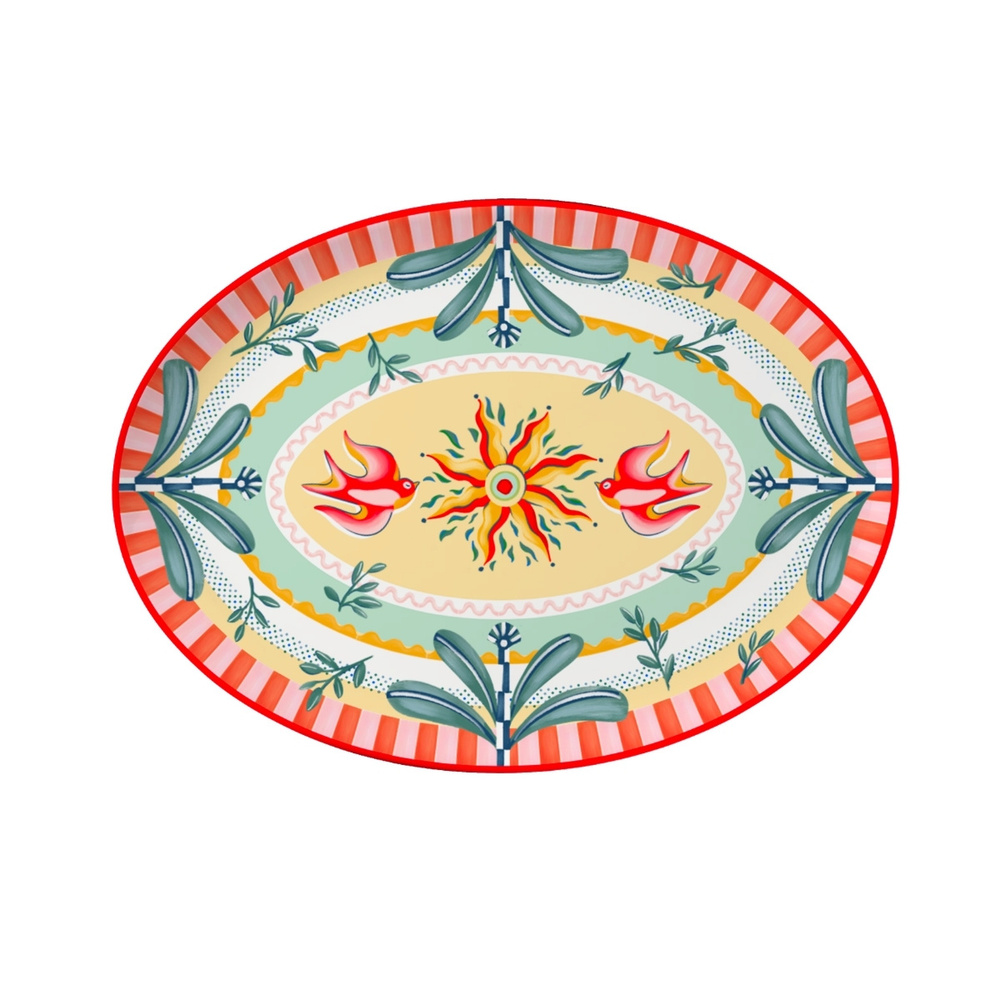 Baci Milano Dolce Far Niente Kuş Desenli Oval Porselen Servis 26x18,5 cm görseli 2
