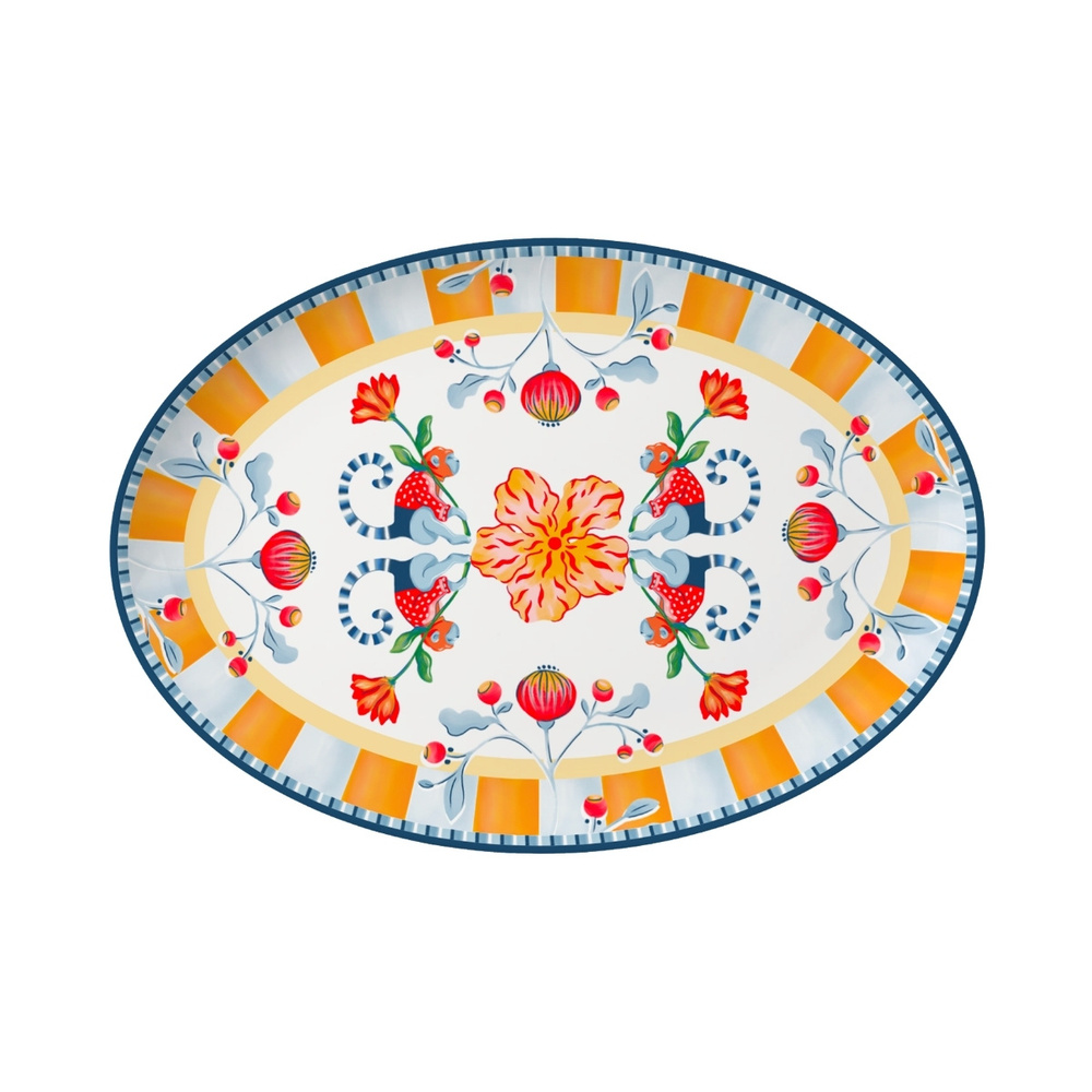 Baci Milano Dolce Far Niente Çiçek Desenli Oval Porselen Servis 31x22 cm görseli 3