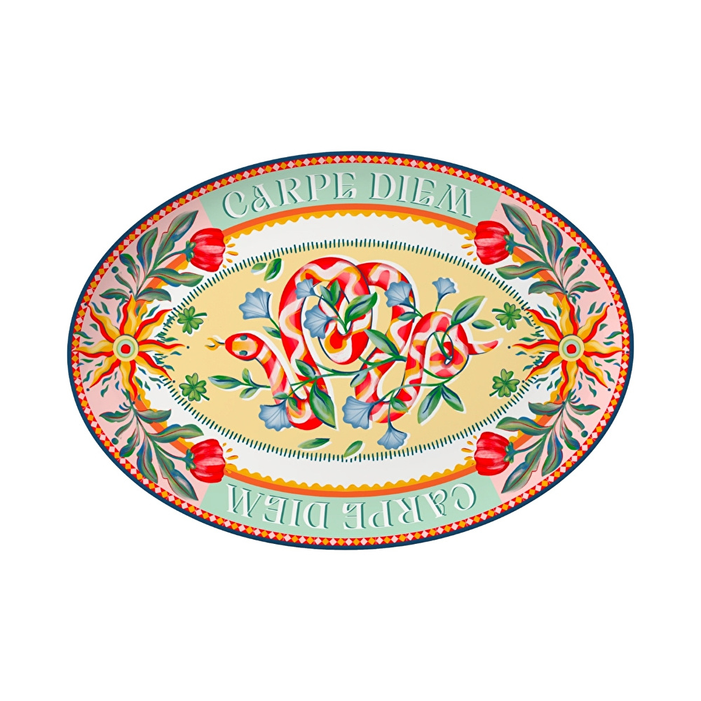 Baci Milano Dolce Far Niente Güneş Desenli Oval Porselen Servis 36x25,5 cm görseli 3