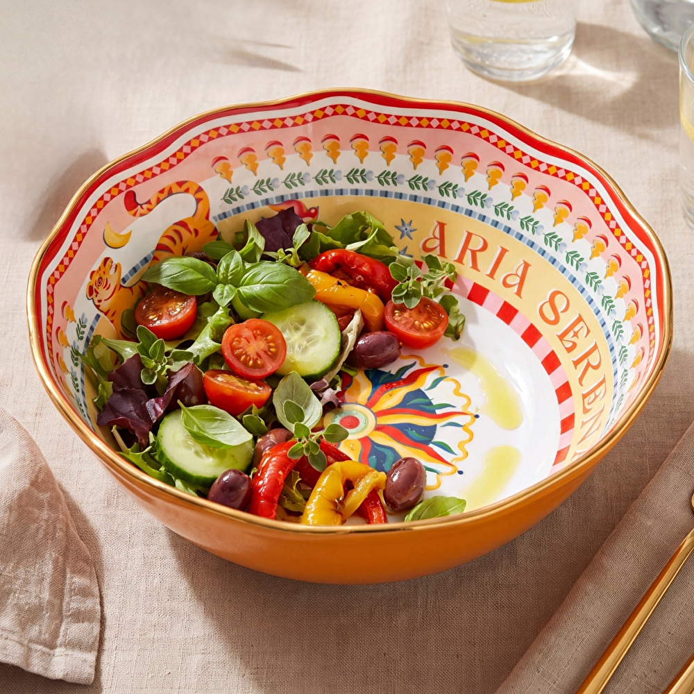 Baci Milano Dolce Far Niente Güneş Desenli Salata Kasesi Turuncu  Ø 26 cm, H 11 cm görseli 2