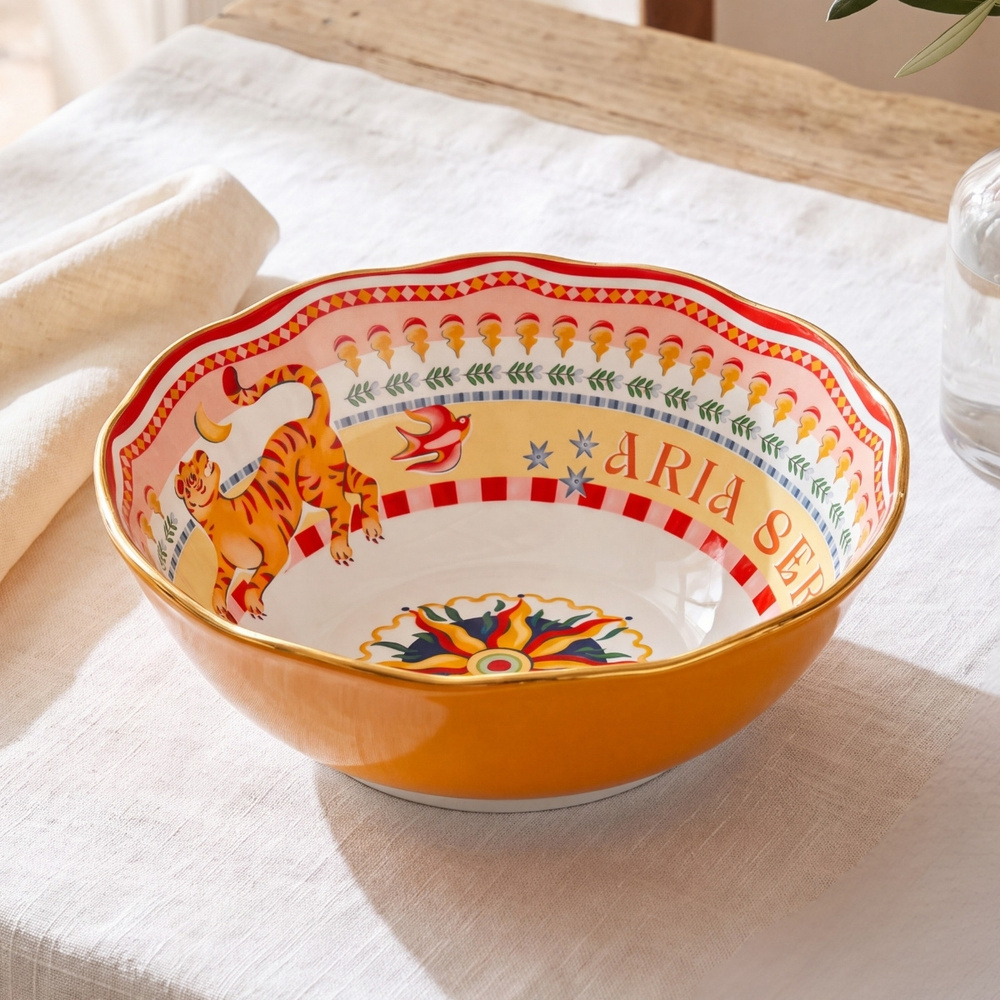 Baci Milano Dolce Far Niente Güneş Desenli Salata Kasesi Turuncu  Ø 26 cm, H 11 cm görseli 1